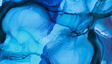 mavi ve beyaz soyut arkaplan, el çizimi alkol boyası, sıvı mürekkep tekniği