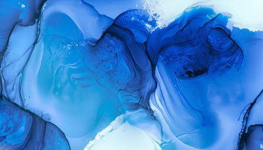 mavi ve beyaz soyut arkaplan, el çizimi alkol boyası, sıvı mürekkep tekniği