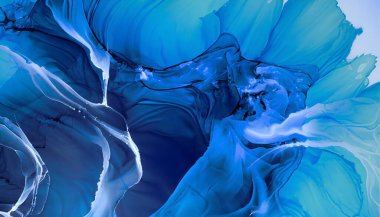 mavi ve beyaz soyut arkaplan, el çizimi alkol boyası, sıvı mürekkep tekniği