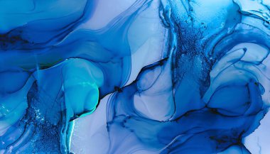 mavi ve beyaz soyut arkaplan, el çizimi alkol boyası, sıvı mürekkep tekniği