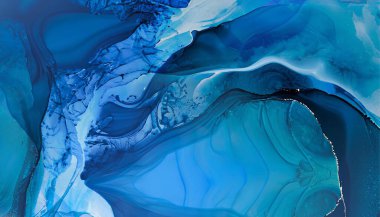 mavi ve beyaz soyut arkaplan, el çizimi alkol boyası, sıvı mürekkep tekniği