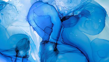 mavi ve beyaz soyut arkaplan, el çizimi alkol boyası, sıvı mürekkep tekniği