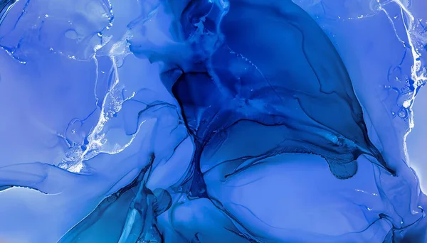 mavi ve beyaz soyut arkaplan, el çizimi alkol boyası, sıvı mürekkep tekniği