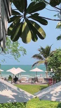 Deniz kenarındaki atmosfer, insanlar suda oynuyor, oturuyor ve kumsalda mutlu bir şekilde dinleniyorlar. İnsanlar tatilde dinleniyor..