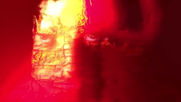 Kırmızı Işığın Arka Planında Işık Efektli Bir Adam Yüzü Illüstrasyon — Stok video