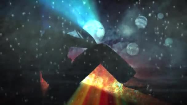 抽象的な背景を持つ輝く星を保持する手のデジタル複合体 — ストック動画