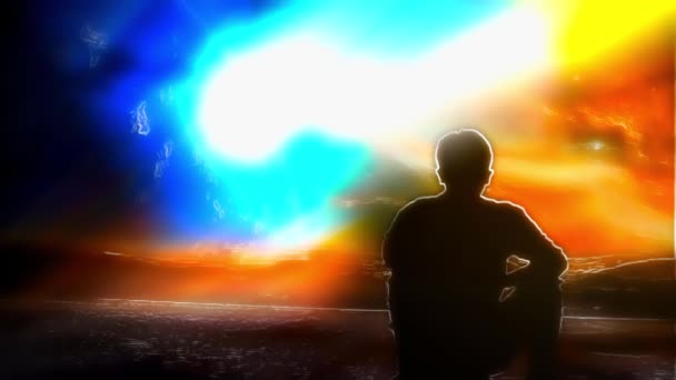 Silhouette Con Uomo Cielo Notturno Con Arcobaleno Concetto Del Futuro — Video Stock