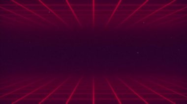 Neon arka plan. Kırmızı çizgileri olan boşluğun soyut arkaplanı. neon çizgiler ve yıldızlar.