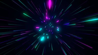 3d illüstrasyon - siyah arkaplan üzerinde ışıldayan neon ışığın soyut neon çizgileri.