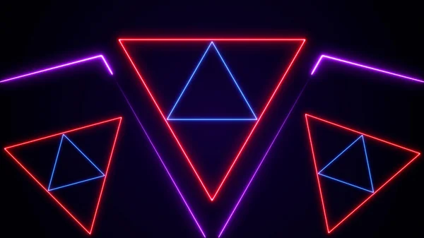 Neon Glödande Trianglar Ett Utrymme Med Blå Och Röd Neon — Stockfoto