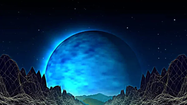 Galaxie Planète Lune Soleil Mouvement Avec Colline Puissance Boucle Étoile — Photo