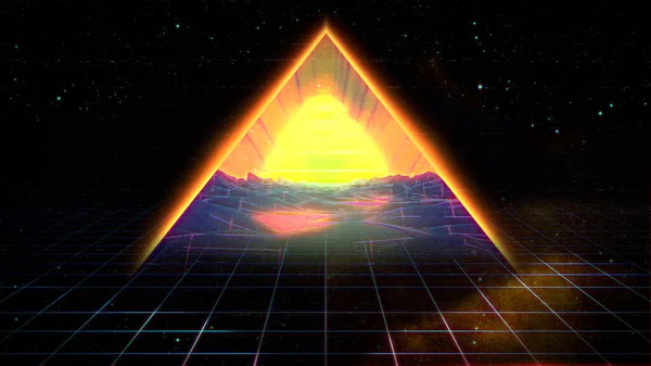 Abstrakt Neon Glödande Bakgrund Med Triangel Linjer Och Stjärnor — Stockfoto