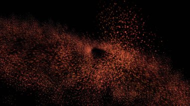 Kırmızı toz patlaması siyah arkaplanda izole edildi. renkli toz dokusu.