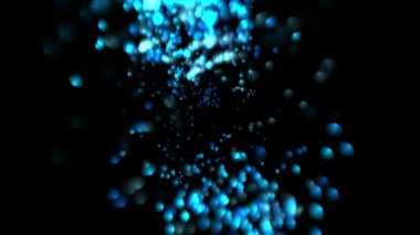 Siyah arkaplan üzerindeki mavi soyut parçacıkların 3 boyutlu çizimi