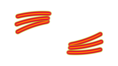 Basit vektör illüstrasyonu, iki sarı ve kırmızı kurdelenin, beyaz arkaplanda izole edilmiş hali.