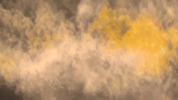 Karanlıkta duman ve sis olan soyut sarı arkaplan.
