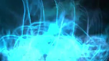 Dinamik ve soyut bir video, koyu bir arkaplan üzerinde mavi ışık patlamaları gösteriyor.