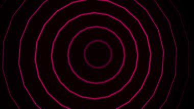 Canlı pembe eşmerkezli çemberler, koyu siyah bir arkaplanda dışa doğru yayılıyor. Dinamik ve görsel olarak çarpıcı bir etki yaratıyor.