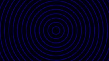 Derinlemesine siyah bir arkaplanda dışa doğru yayılan eş merkezli mavi dairelerin çarpıcı bir görüntüsü.