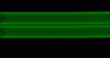 Parlak, koyu yeşil yatay bir şerit. Katı bir fırça arka planına karşı tekrarlayan, karmaşık bir desen.