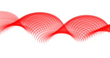 Karmaşık kırmızı soyut dalgalar, desenli, neredeyse tüylü bir görünüme sahip, saf bir fırça arka planına karşı kurulmuş.