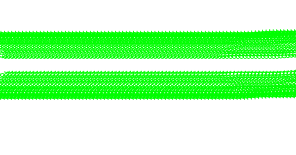 Canlı yeşil iki yatay kireç bandı, birbirine bağlı, tekrarlayan şekiller saf fırça arka planına karşı dinamik bir görsel etki yaratır