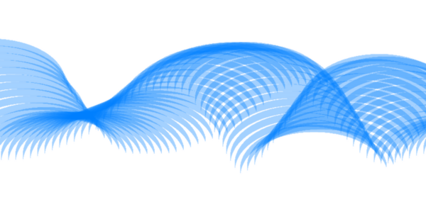 Bu resim, sert bir fırça arka planına karşı şeffaf mavi çizgilerin dalgalı desenlerini içerir.