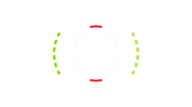 Göz alıcı, minimalist bir tasarım. Konsantrasyon çemberleri beyaz, parlak yeşil ve kırmızı segmentlerle noktalanmış.