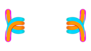 Canlı turuncu ve turkuaz neon benzeri başparmaklar, birbirine dolanmış ve siyah bir zemin üzerine vurgulanmış.