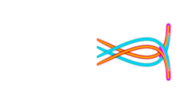 Bu canlı grafik, saf siyah arkaplana karşı, turuncu ve cyan tonlarında birbirine dolanmış iki neon çizgisini gösteriyor.