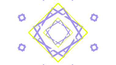 Bu canlı soyut resim, siyah bir arkaplana karşı mor ve sarı tonlarında kesişen çizgilerin ve şekillerin karmaşık geometrik bir modelini içerir.