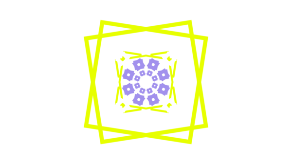 Çarpıcı bir grafik tasarımı, birbirine kenetlenmiş kareler ve dairelerin simetrik ve karmaşık bir modelini içerir.