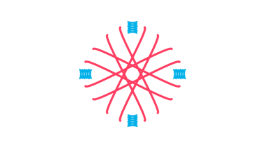 Canlı, soyut bir tasarım. Doymuş, sıcak pembe bir rengin kesişen, ışıldayan çizgilerini siyah bir arkaplanda barındırıyor.