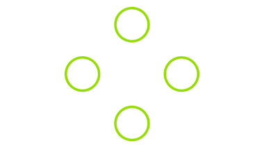 Siyah bir arkaplan karşısında simetrik elmas desenli dört kireç yeşil daire içeren görsel olarak çekici bir grafik tasarımı.