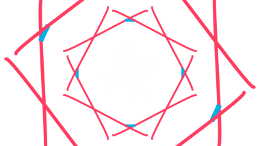 Kesişen karmaşık bir ağ içeren çarpıcı bir soyut resim, beyaz çizgilerin merkezi noktasından dışarıya doğru yayılan parlak kırmızı çizgiler.