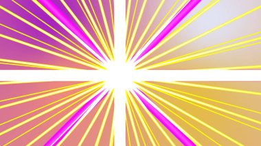 Bu dinamik soyut görüntü, merkezi beyaz bir noktada birleşen canlı pembe ve sarı çizgileri gösteriyor.
