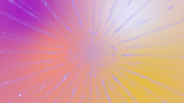 Bu canlı soyut görüntü, merkezi bir noktaya doğru yaklaşan mor, pembe ve turuncu renkli dairesel bir desen çiziyor.
