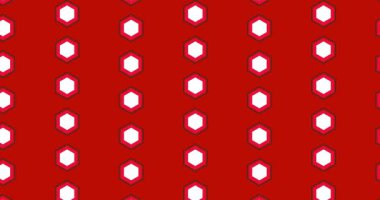 Canlı bir kırmızı arkaplan kırmızı kenarı olan beyaz altıgenlerin tekrarlayan bir desenini gösterir