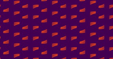 Bu canlı hisse senedi, koyu mor bir arka fona karşı, tekrar eden, stilize edilmiş turuncu-kırmızı pastırma şeritlerini içerir.