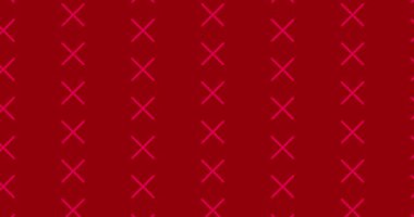 Bu daire, koyu kırmızı arka planda parlak pembe / kırmızı X 'lerin tekrar eden bir modelini içerir.