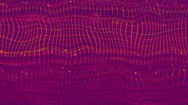 Bu canlı soyut dijital ızgara, mor ve altın tonlarında kesişen çizgilerden oluşan karmaşık bir ağı gösteriyor.