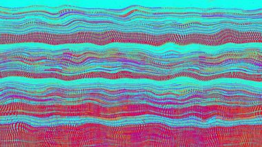 Parlak turkuaz, kırmızı ve çeşitli renklerde harmanlanmış, yatay ve dalgalı çizgileri olan canlı, soyut bir desen.