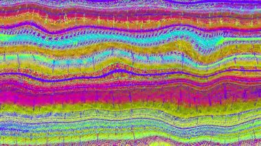 Büyüleyici bir soyut dijital ızgara, canlı, renkli çizgilerin dalgalanan desenini içerir.