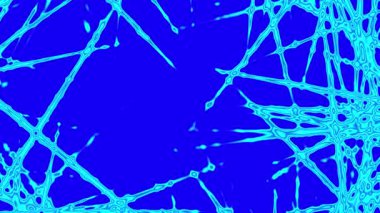 Bu dijital şebeke dinamik ve soyut bir desen sergiliyor. Parlak, elektrik mavisi bir palette akıcı, sıvı benzeri şekiller içeriyor.