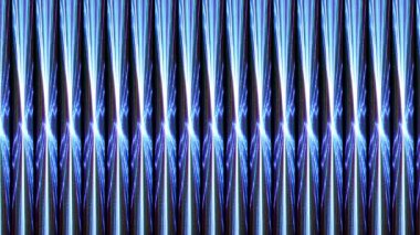 Bu dijital şebeke, koyu bir arkaplan karşısında dikey mavi ışık desenlerine sahip çarpıcı ve soyut bir tasarım içerir.