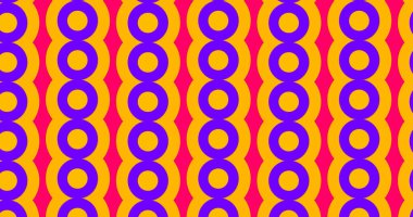 Biçimlendirilmiş, renkli şekiller 1970 'lerin tasarımını anımsatıyor.