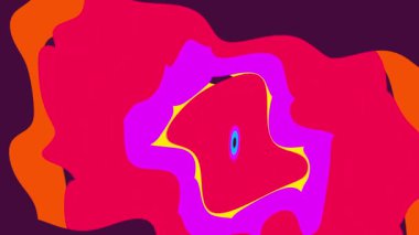 Kırmızı, turuncu, mor ve sarı gibi canlı renklerde akışkan, katmanlı şekiller içeren dinamik bir girdap.