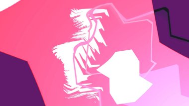 Pembe ve mor tonlarında üst üste binen geometrik şekiller içeren hareketli soyut bir girdap.