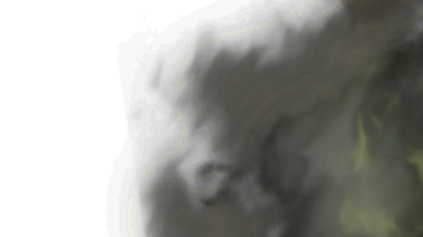 Büyüleyici bir sahnede, dramatik bir karanlık arkaplan karşısında yükselen gri duman bulutları gizemli bir atmosfer yaratıyor..