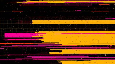 Canlı soyut veri akışı modern tasarım projeleri için turuncu, pembe ve siyah arkaplan ile hatalı, enerjik bir zemin oluşturur.